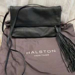 Halston Heritage black leather clutch/shoulder bag